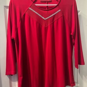 Catherines Red Long Sleeve Top with Rhinestone Accent